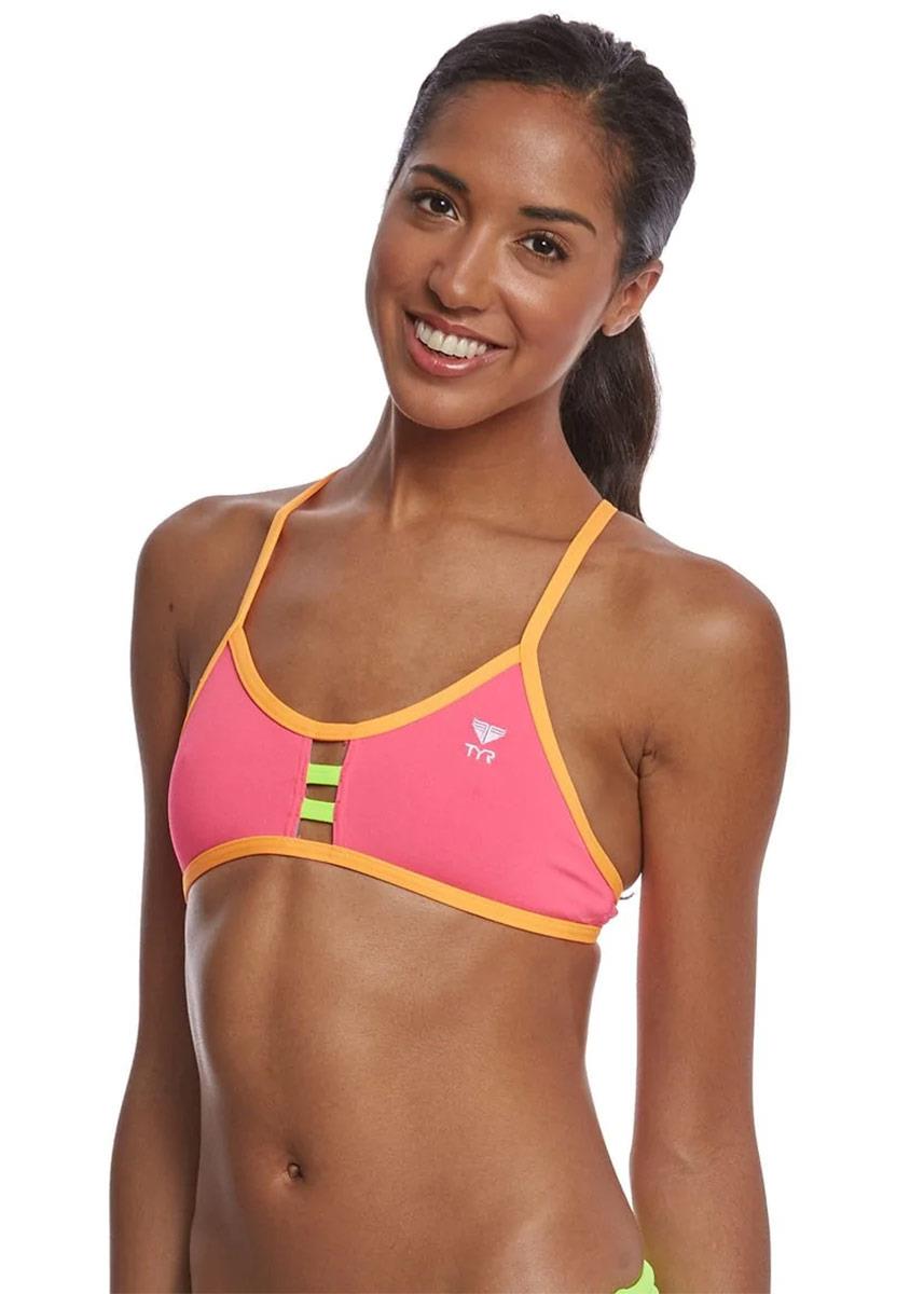 TYR Womens Solid Pacific Tieback Bikini Top - Pink/Orange-570983