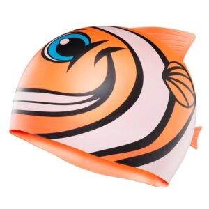 TYR Kids Happy Fish Silicone Swim Cap - Orange/Black-0