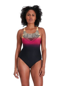 Speedo Womens Digital Placement Medalist Swimsuit - Black/ Papaya Punch/ Magenta