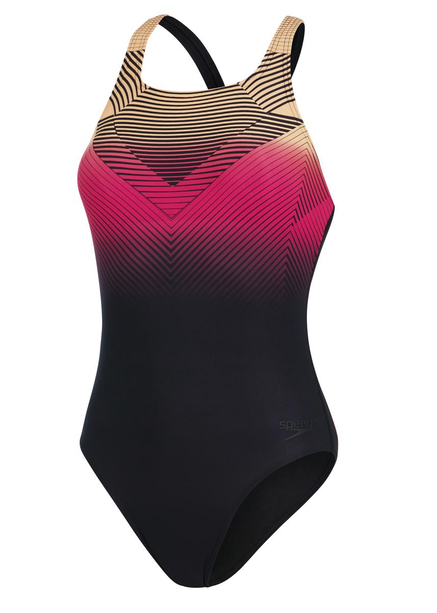 Speedo Womens Digital Placement Medalist Swimsuit - Black/ Papaya Punch/ Magenta-571431