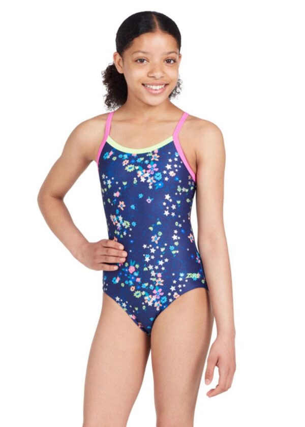 Zoggs Girls Strikeback Swimsuit - Cosmic Flower Print
