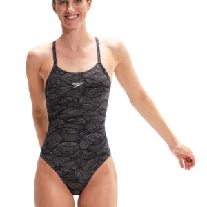 Speedo Allover Fixed Crossback Swimsuit - Black/ USA Charcoal-0