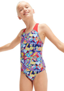 Speedo Girl's Digital Allover Splashback Swimsuit - Navy/ Red/ Blue/ Violet/ Yellow