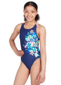 Zoggs Girls Flyback Swimsuit - Cosmic Flower Print