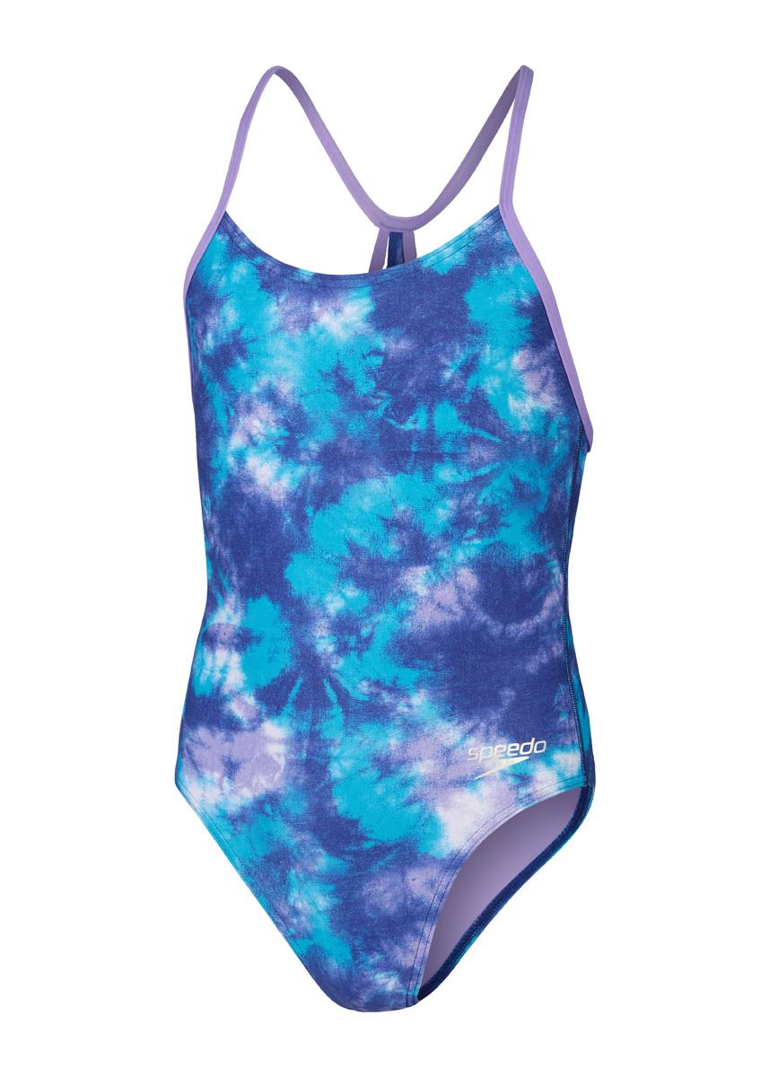 Speedo Girl's Allover Digital Lane Line Back Swimsuit - Shimmers in the Night-573153