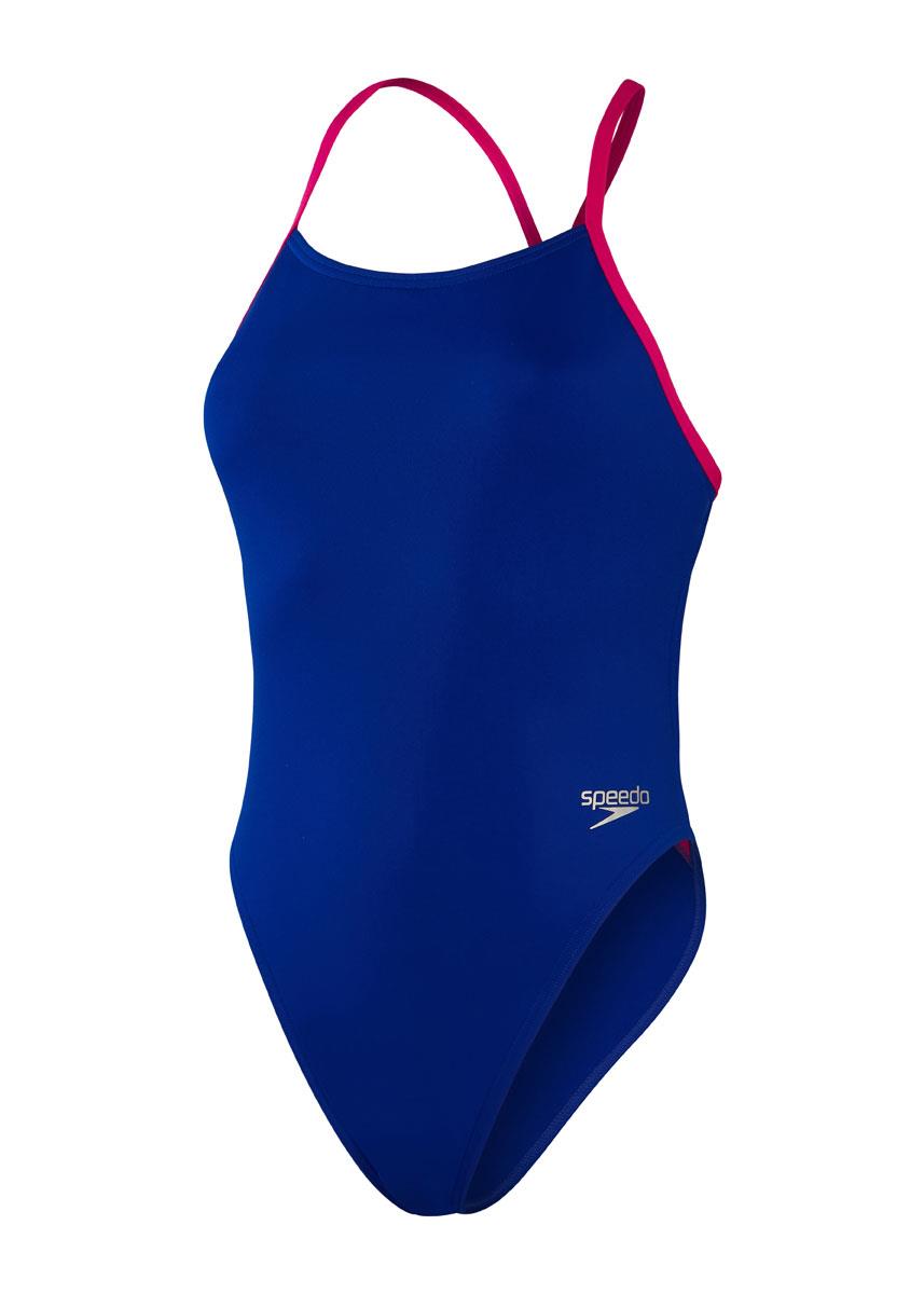 Speedo Solid Tie Back Swimsuit - Chroma Blue/ Electric Pink-573179