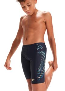 Speedo Boy's Plastisol Placement Jammer - True Navy/ Bondi Blue/ Spritz
