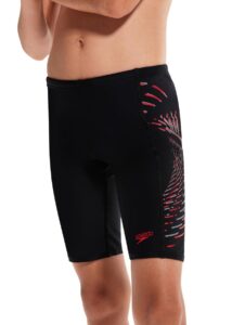 Speedo Boy's Plastisol Placement Jammer - Black/ Fed Red/ Dapple Grey