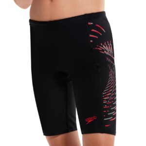Speedo Boy's Plastisol Placement Jammer - Black/ Fed Red/ Dapple Grey-0