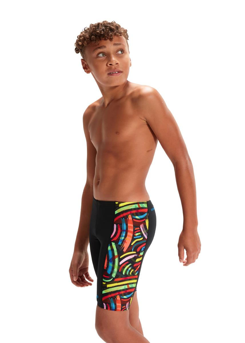 Speedo Boy's Digital Placement Jammer - Black/ Volcanic Orange/ Fluo Green/ Bright Yellow/ Lapis-brand