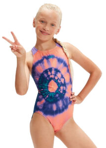 Speedo Girl's Printed Pulseback Swimsuit - Soft Coral/ Ammonite/ Aquarium/ Miami Lilac