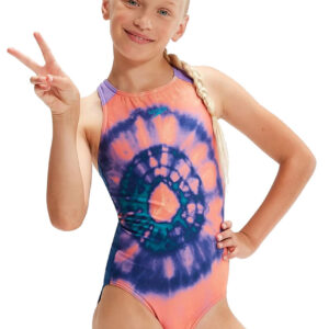Speedo Girl's Printed Pulseback Swimsuit - Soft Coral/ Ammonite/ Aquarium/ Miami Lilac