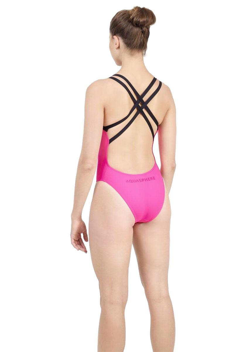 Aquasphere Women's Essential Open Back Swimsuit - Bright Pink/Black-brand
