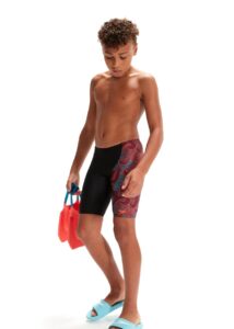 Speedo Boy's Digital Allover V-Cut Jammer - Black/ Oxblood/ Aquarium/ Nectarine