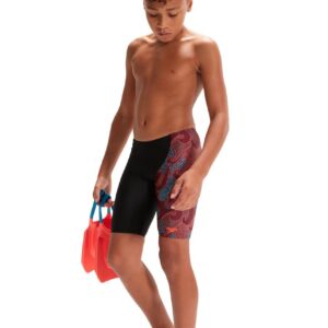 Speedo Boy's Digital Allover V-Cut Jammer - Black/ Oxblood/ Aquarium/ Nectarine