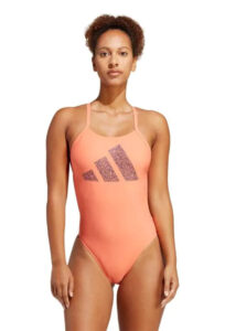 Adidas Women's 3 Bar Logo Print Swimsuit - Peach/Black