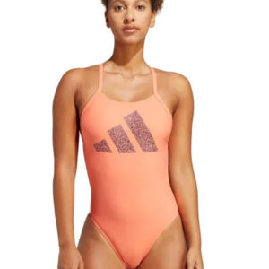 Adidas Women's 3 Bar Logo Print Swimsuit - Peach/Black-0