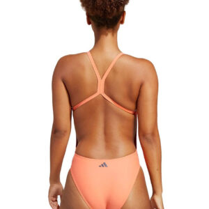 Adidas Women’s 3 Bar Logo Print Swimsuit – Peach/Black