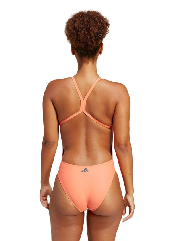 Adidas Women’s 3 Bar Logo Print Swimsuit – Peach/Black