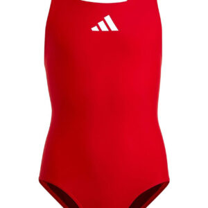 Adidas Girls 3 Bars Solid Swimsuit - Red