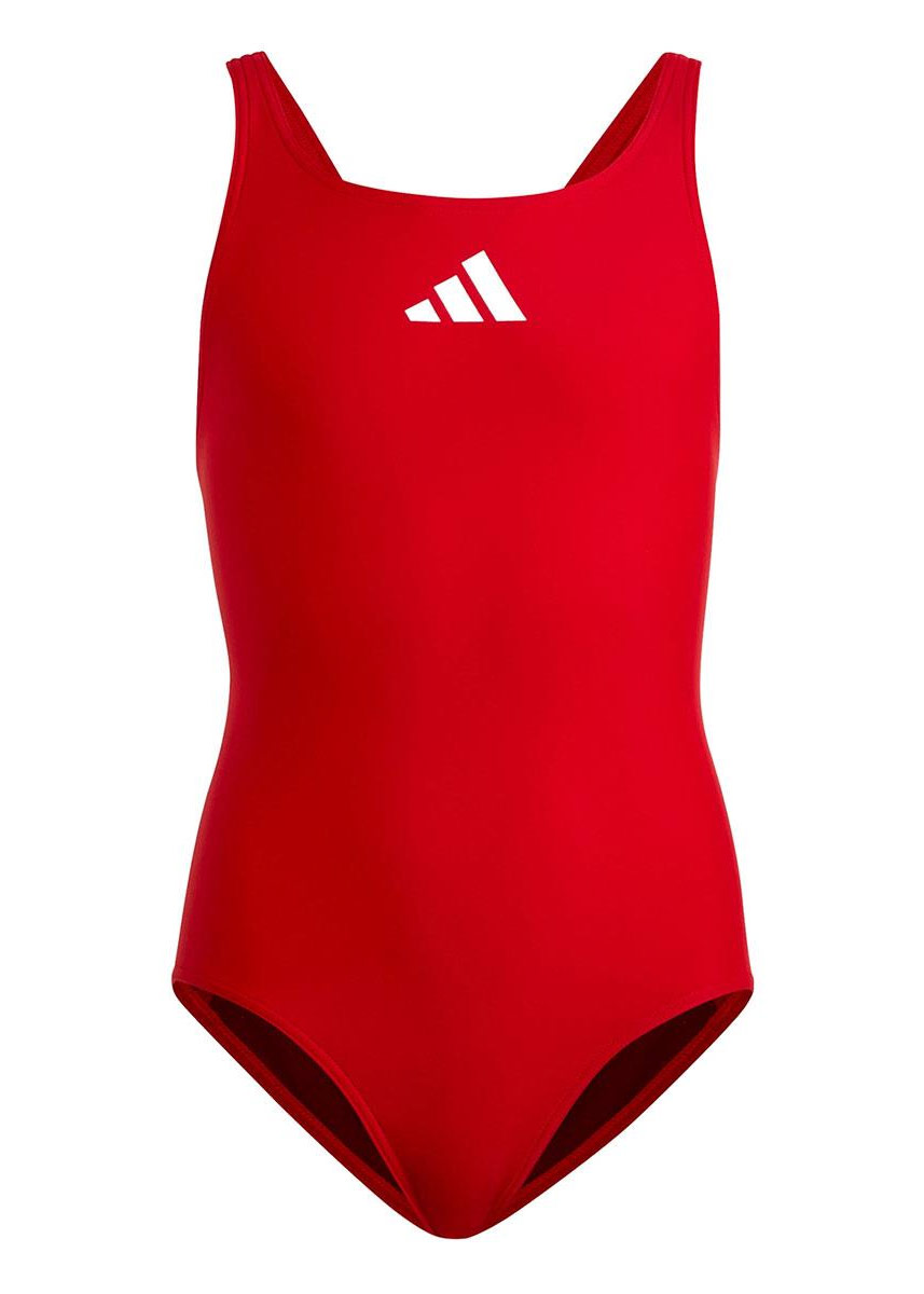Adidas Girls 3 Bars Solid Swimsuit - Red