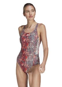 Adidas Women's 3-Stripe Graphic Swimsuit - Sand Strata/Red/Coral/White