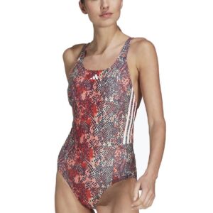 Adidas 3-Stripe Graphic Swimsuit - Sand Strata/Red/Coral/White