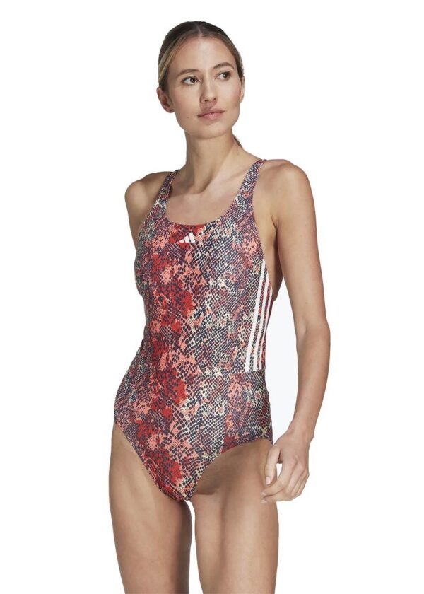 Adidas 3-Stripe Graphic Swimsuit - Sand Strata/Red/Coral/White