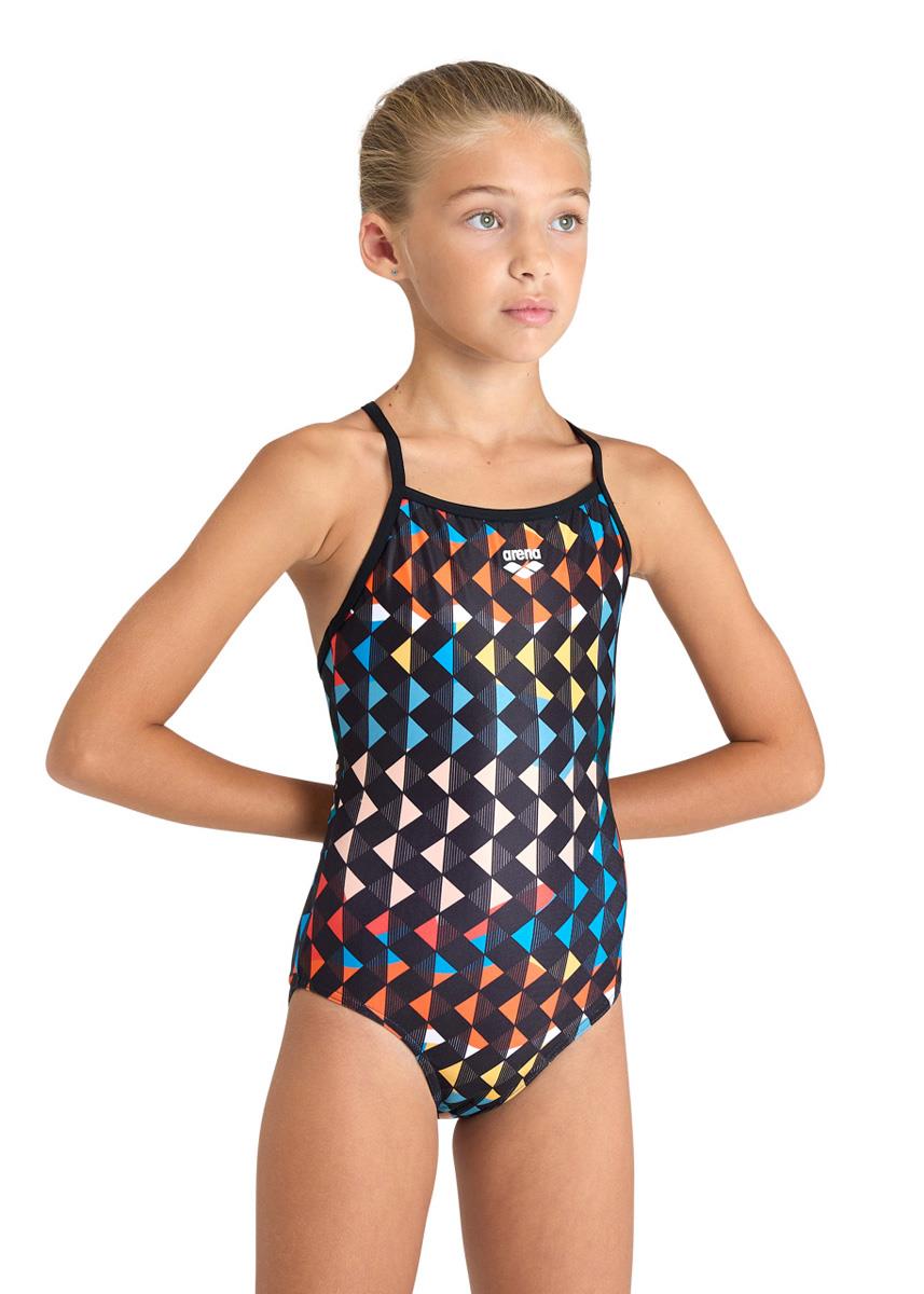 Arena Girl's Carnival Print Lightdrop Back Swimsuit - Black/Multi
