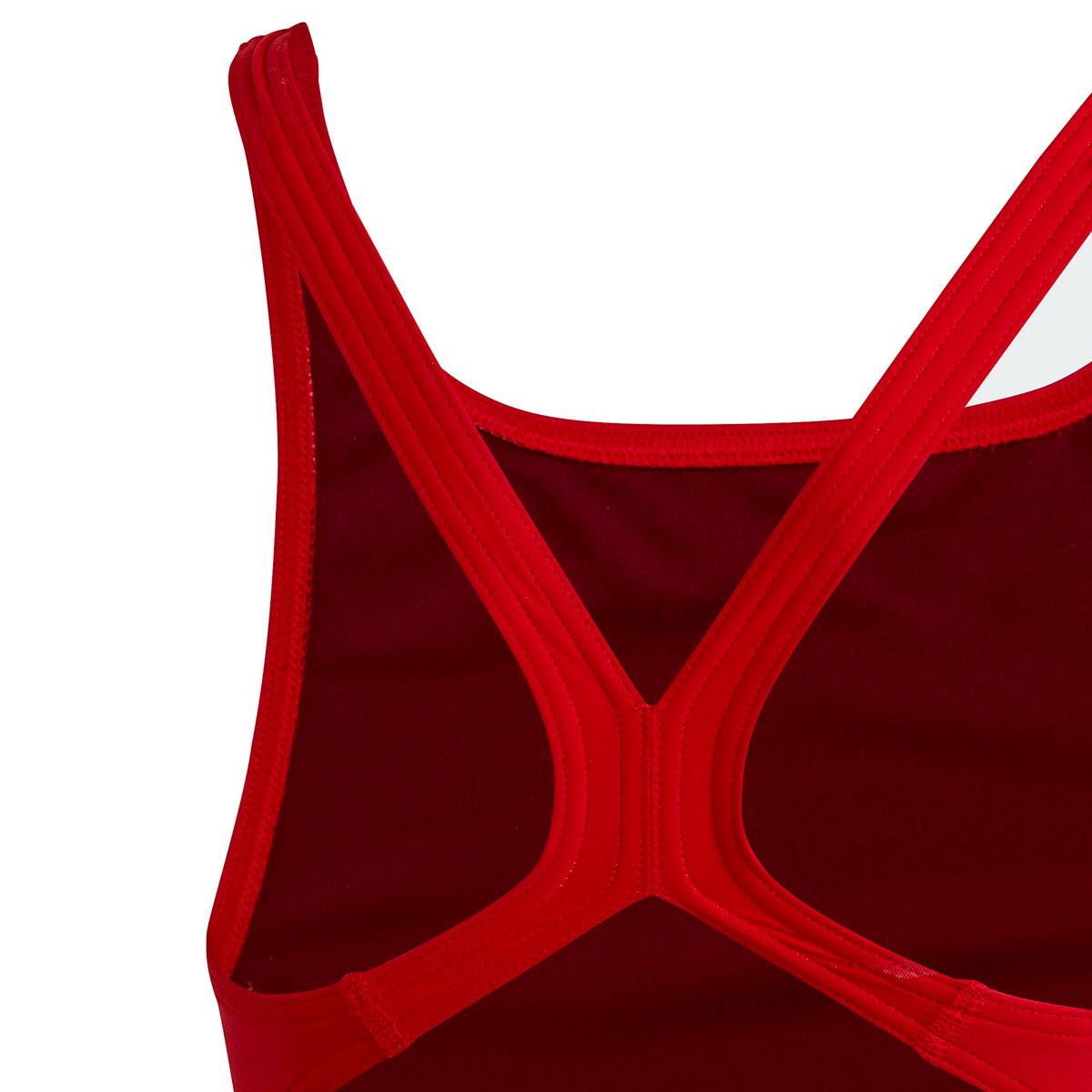 Adidas Girls 3 Bars Solid Swimsuit - Red-574523
