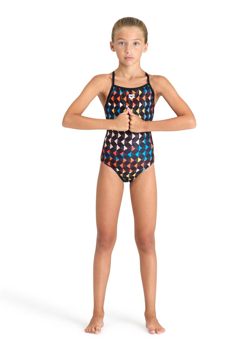 Arena Girl's Carnival Print Lightdrop Back Swimsuit - Black/Multi-574613