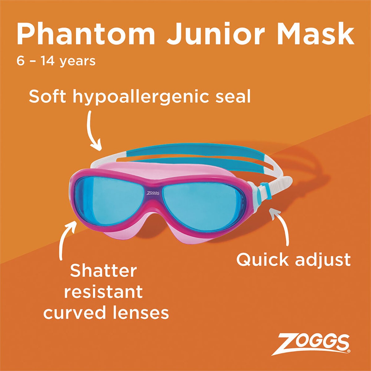 Zoggs Phantom Junior Mask - Pink / White / Blue-brand