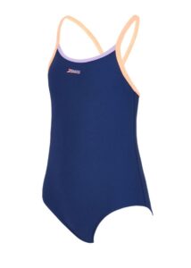Zoggs Kids Kerrawa Strikeback Swimsuit - Navy/Purple/Coral