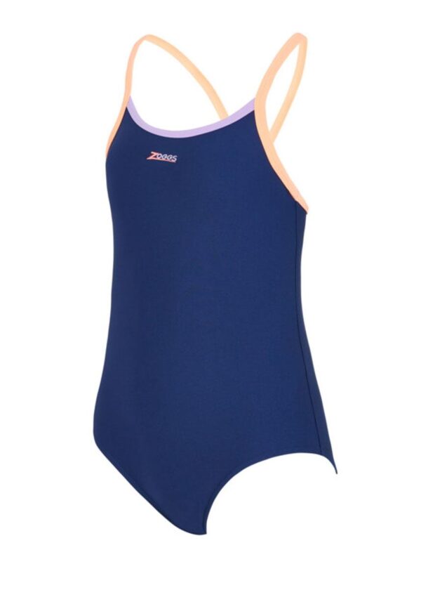 Zoggs Kids Kerrawa Strikeback Swimsuit - Navy/Purple/Coral-0