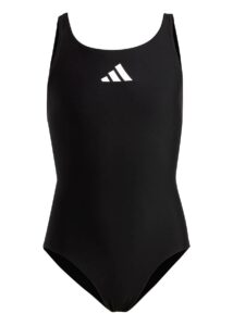 Adidas Girls 3 Bars Solid Swimsuit - Black