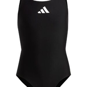 Adidas Girls 3 Bars Solid Swimsuit - Black