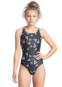 Adidas AOP Girls Bars Swimsuit - Black/Grey
