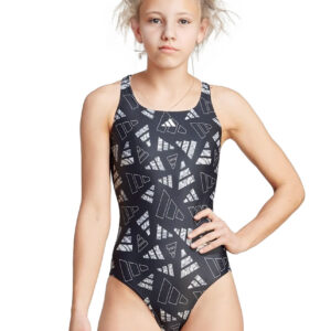Adidas AOP Girls Bars Swimsuit - Black/Grey-0