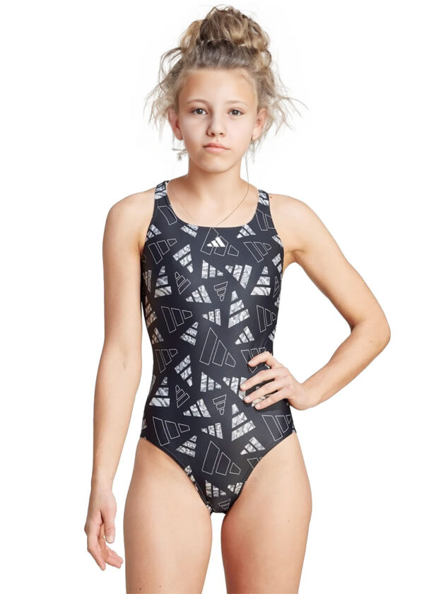 Adidas AOP Girls Bars Swimsuit - Black/Grey-0