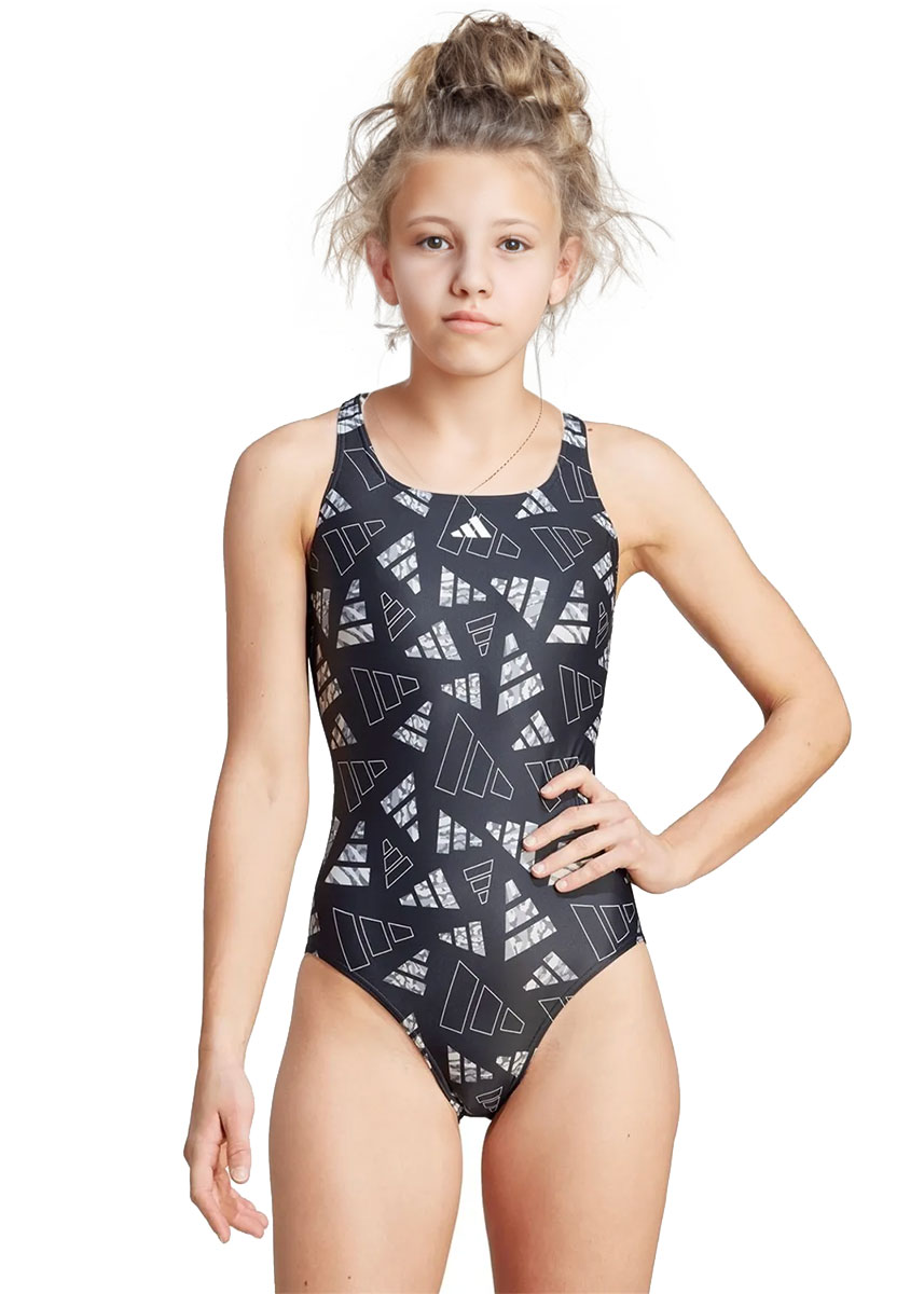Adidas AOP Girls Bars Swimsuit - Black/Grey-0