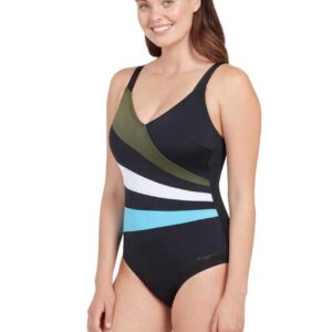 Zoggs Wrap Panel Classicback Swimsuit - Khaki/White/Light Blu