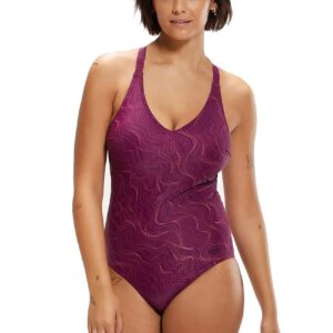 Speedo Lexi Printed Swimsuit - Deep Plum / Cherry / Cinder Rose