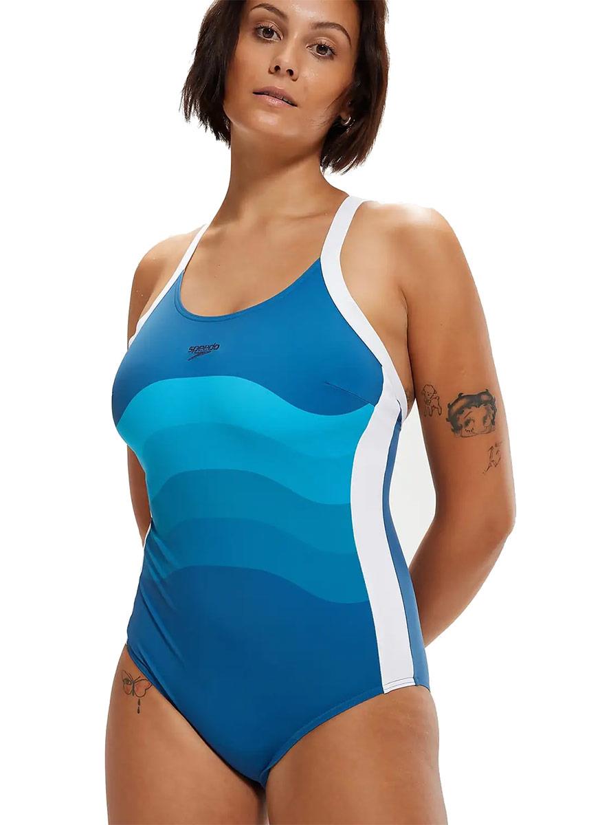 Speedo Shaping Entwine Printed Swimsuit - Blue / White