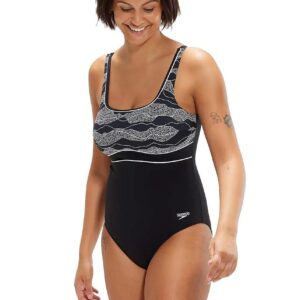 Speedo Shaping Contour Eclipse Printed Swimsuit - Black / White