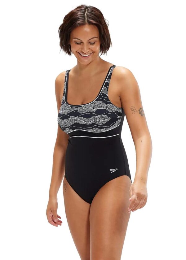 Speedo Shaping Contour Eclipse Printed Swimsuit - Black / White