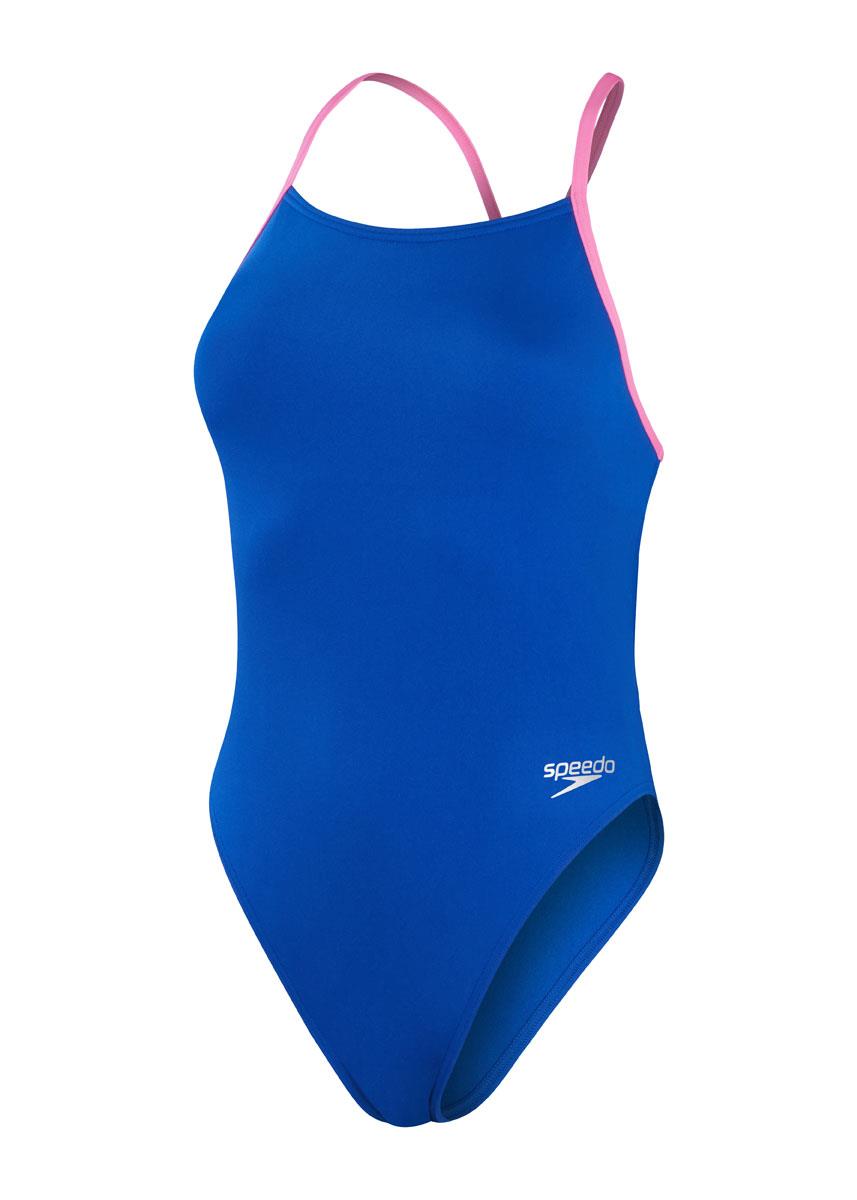 Speedo Womens Solid Lattice Back Swimsuit - True Cobalt/Candy Vibe-578153
