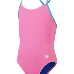 Speedo Girls Solid Lane Line Back Swimsuit - Candy Vibe/Fluo Arctic