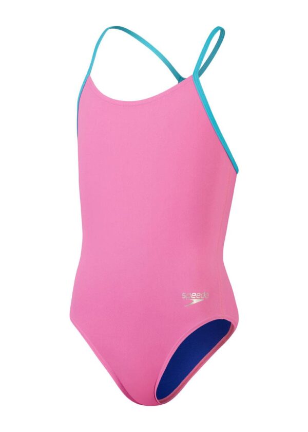 Speedo Girls Solid Lane Line Back Swimsuit - Candy Vibe/Fluo Arctic