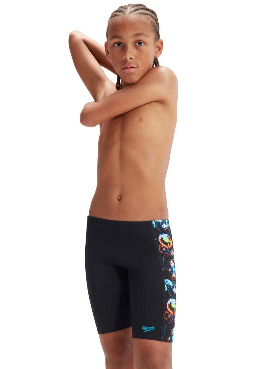 Speedo Boys Digital Panel Jammer - Black/Hypersonic Blue/Volcanic Orange/Lumo Green/Fluo Tiger