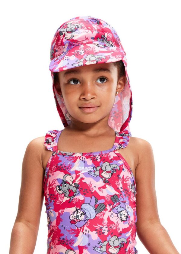 Speedo Girls Learn to Swim Sun Protection Hat - Cherry Pink/Sweet Taro/Hellium-0